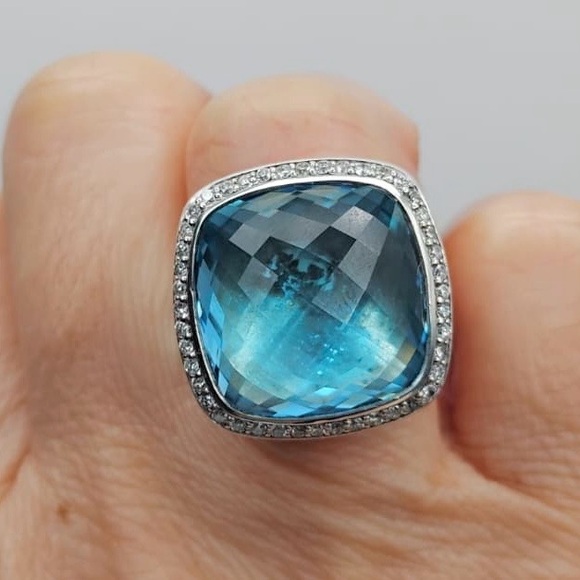 David Yurman Albion 17mm Blue Topaz Ring With Diamonds - Picture 6 of 9